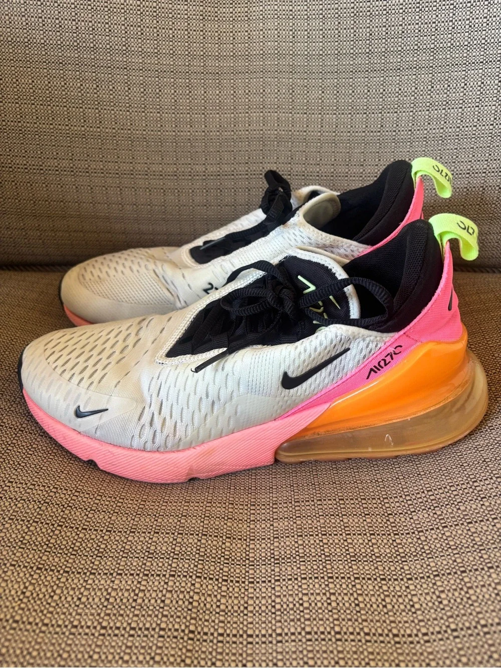 Nike Air Max 270 White Pink Orange Athletic Shoes